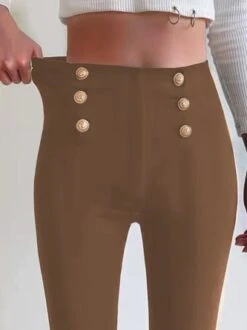 Women Casual Solid High Waist Button Skinny Leggings High Stretchy Work Pants -Women's Fashion Store bade9a584423d50e7abcf7f451a9159c