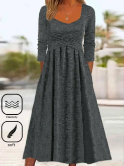 Long Sleeve Casual Plain Dress