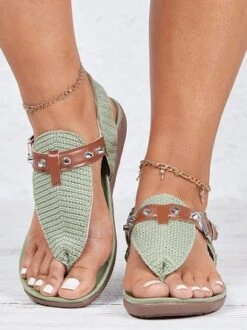 Vacation Rivet Decor Braided Adjustable Buckle Strappy Sandals
