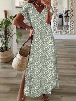 Casual Jersey Floral V-neck Dress