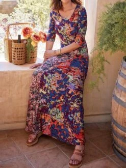 Casual Floral Autumn Daily Long Three Quarter Crew Neck Medium Elasticity Regular Size Dress For Women -Women's Fashion Store cccd77d35f7a4fa3112a8588370f198c