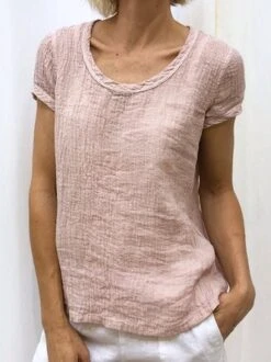 Women's Shirt Blouse Linen Cotton Casual Plain Crew Neck Cotton Short Sleeve Linen Top -Women's Fashion Store cmy032011 1 jpg 1553158423897