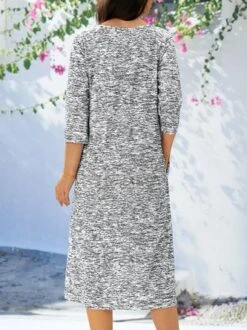 Women Casual Plain Three Quarter Sleeve Button V Neck Pockets Spring Midi Dress -Women's Fashion Store d01c59b810286b572262b65053919894