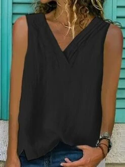 Women Summer Loose Solid V Neck Basic Sleeveless Tank Top -Women's Fashion Store d3c87dc823f957a86a62f3ff795d30c3