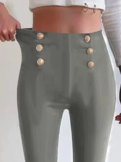 Women Casual Solid High Waist Button Skinny Leggings High Stretchy Work Pants -Women's Fashion Store d5399e4d64bad3b2faa29683831ce075