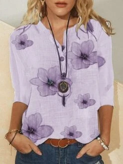 Women's Shirt Blouse Floral Blue Button Casual Shirt Collar Half Sleeve Tops -Women's Fashion Store d99130ef1ae0b1195cbcf6fffb9721b3