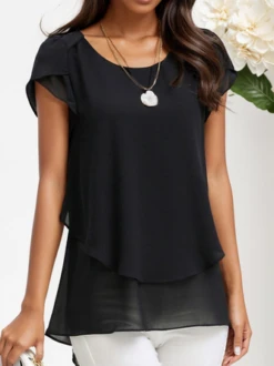 Women's Short Sleeve Shirt Summer Green Chiffon Crew Neck Daily Going Out Top -Women's Fashion Store d9bc3877771df80800378ab7713ed106