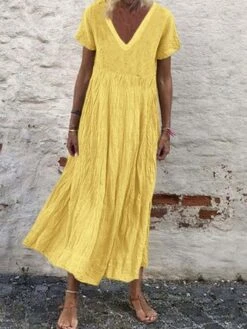 Cotton-Blend Casual Short Sleeve V Neck Women Maxi Dress -Women's Fashion Store db856adce0fdccc38a400c616e2caa14