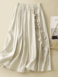 Plain Loose Cotton And Linen Casual Skirt