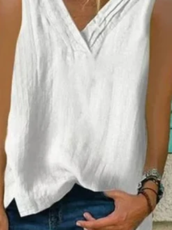 Women Summer Loose Solid V Neck Basic Sleeveless Tank Top -Women's Fashion Store dd5eb3bdfe7c2554451f06da63e5e350