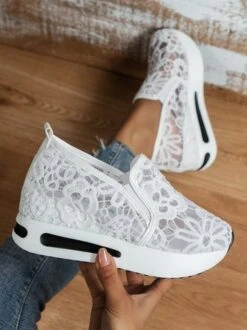 Floral Embroidered Mesh Paneled Slip-On Wedge Sneakers -Women's Fashion Store e1a6cbf2eb8f4f121e625f72c487186d