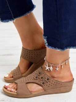 Khaki Retro Flowers Breathable Hollow Casual Sandals -Women's Fashion Store e2ae15219d16f9e911006f32e133f853
