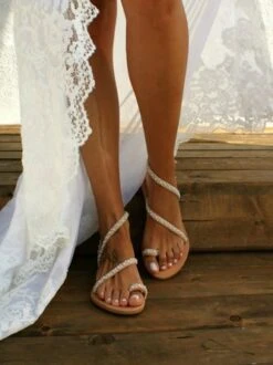 Women Boho Handmade Pearl Beach Sandals Bridal Shoes -Women's Fashion Store e4b1e1753e2c70d1da6e63761ac41d47
