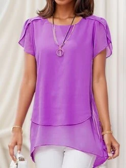 Women's Short Sleeve Shirt Summer Green Chiffon Crew Neck Daily Going Out Top -Women's Fashion Store e57c3384df6fc8b0cb1aba9161037e01