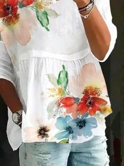 Crew Neck Casual Loose Floral Blouse -Women's Fashion Store e9134c7757b024b259838ece1ec8d767