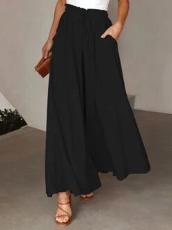 Women Wide Leg Pants Summer Boho Elastic Waist Drawstring Pockets Flowy Beach Trousers -Women's Fashion Store efbd3800c4cf24463c83c2c667e77f97