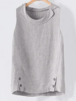 Casual Asymmetrical Neck Plain Button Sleeveless Summer Tank Top -Women's Fashion Store f81c063e0230341afc18bbb5602eaac0