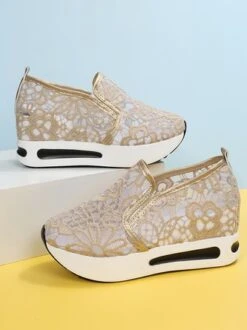 Floral Embroidered Mesh Paneled Slip-On Wedge Sneakers -Women's Fashion Store f9ad2b3c178e833f2ebca06ee4450b46