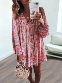 Bohemian Floral Long Sleeve Dress