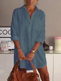 Casual V Neck Cotton Plain Knitting Dress -Women's Fashion Store lanse jpg 1565593947547